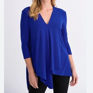 Calessa Women’s S New Cobalt Blue V-Neck Asymmetrical 1/2 Sleeve Top Blouse NWT